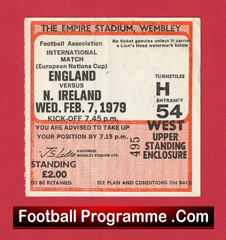 England v Northern Ireland 1979 - Football Match Ticket - Image 2