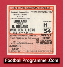 England v Northern Ireland 1979 - Football Match Ticket - football memorabilia