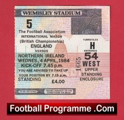 England v Northern Ireland 1984 - Football Match Ticket - football memorabilia