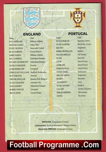 England v Portugal 1994 - Multi Signed Autographed U21 Portuguese - Image 3