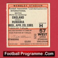 England v Rumania 1981 – Football Match Ticket