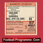 England v Rumania 1981 – Football Match Ticket