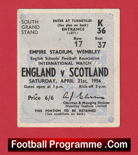 England v Scotland 1956 - Football Match Ticket Wembley - Image 2