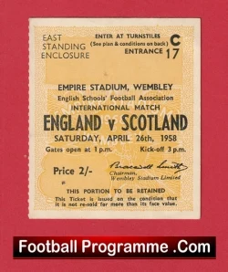 England v Scotland 1958 - Football Match Ticket Wembley - football memorabilia