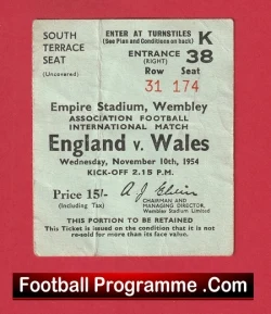 England v Wales 1954 - Football Match Ticket Wembley - football memorabilia