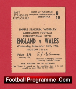 England v Wales 1956 - Football Match Ticket - football memorabilia