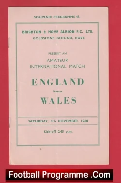 England v Wales 1960 - Amateur Intenational Brighton FC - football programme