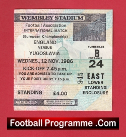 England v Yugoslavia 1986 - Football Match Ticket - football memorabilia