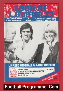 Linfield v San Jose Earthquakes 1981 - George Best America Team - football programme