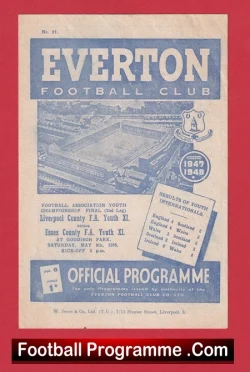 Liverpool v Essex 1948 - Youth Cup Final at Goodison Park Everton - football programme