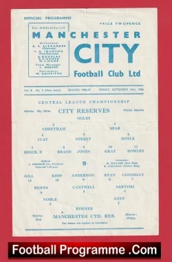 Manchester City v Manchester United 1966 - Reserves Brian Kidd - football programme