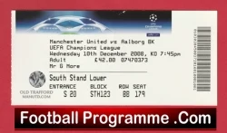 Manchester United v Aalborg 2008 - Football Ticket - football memorabilia