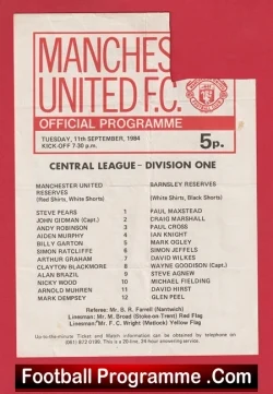 Manchester United v Barnsley 1984 - Reserves + Arnold Muhren - football programme