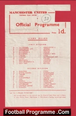 Manchester United v Derby County 1960 - Reserves Morgans - football programme
