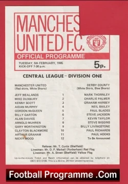 Manchester United v Derby County 1985 - Reserves Gordon McQueen - football programme