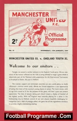 Manchester United v England 1964 - Youth Game at Old Trafford - football programme