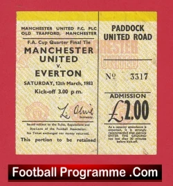 Manchester United v Everton 1983 - Football Ticket FA Cup QF - football memorabilia