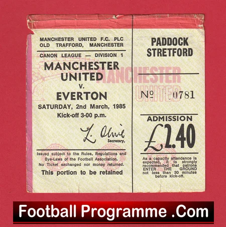 Manchester United v Everton 1985 - Match Ticket - Image 2