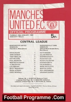 Manchester United v Huddersfield Town 1983 - Reserves Ray Wilkins - football programme