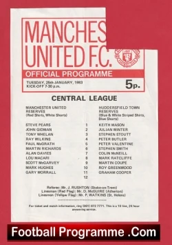 Manchester United v Huddersfield Town 1983 - Reserves Lou Macari - football programme