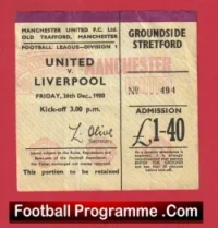 Manchester United v Liverpool 1980 – Man Utd Ticket 80s