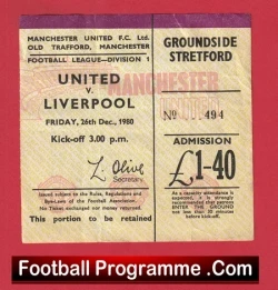 Manchester United v Liverpool 1980 - Man Utd Ticket 80s - football memorabilia