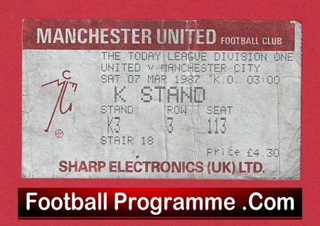 Manchester United v Manchester City 1987 - Football Ticket - Image 2