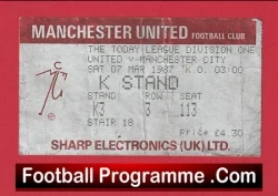 Manchester United v Manchester City 1987 - Football Ticket - football memorabilia