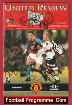 Manchester United v Middlesbrough 1998 - Multi Signed + Beckham Ole Giggs - football programme