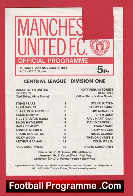 Manchester United v Nottingham Forest 1984 - Reserves Frank Stapleton - Image 2