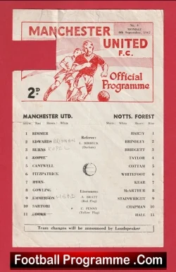 Manchester United v Nottingham Forest 1967 - Reserves Shay Brennan - football programme