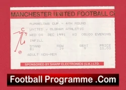 Manchester United v Oldham Athletic 1991 - League Cup Match Ticket - football memorabilia