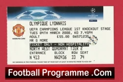 Manchester United v Olympique Lyonnais 2008 - Match Ticket - football memorabilia