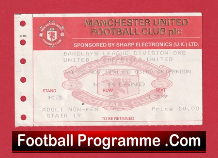 Manchester United v Sheffield Utd 1991 - Football Ticket - Image 2