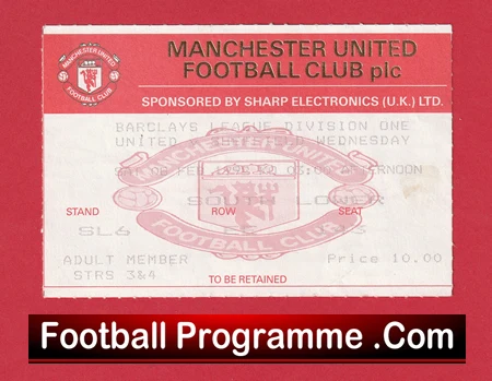 Manchester United v Sheffield Wednesday 1992 - Match Day Ticket - Image 2