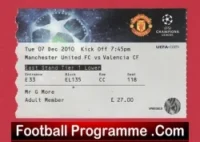 Manchester United v Valencia 2010 – Match Ticket