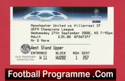 Manchester United v Villarreal CF 2008 - Football Ticket - football memorabilia