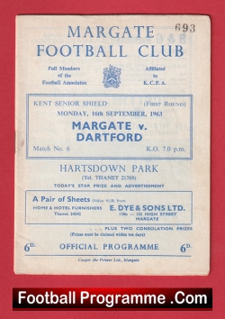 Margate v Dartford 1963 - Hartsdown Park - football programme