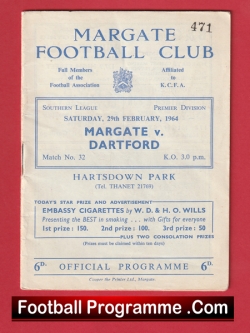 Margate v Dartford 1964 - Football Programme - football programme
