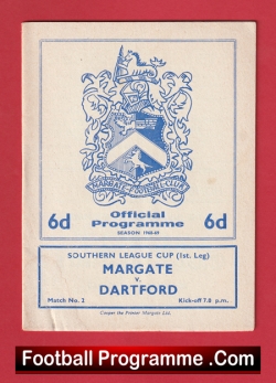 Margate v Dartford 1968 - 1960s Southern League Cup - football programme