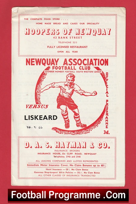 Newquay v Liskeard 1966 - South Western League - Image 2