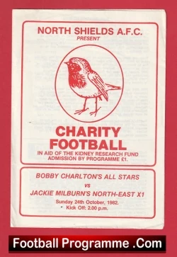 North Shields Bobby Charlton X1 v Jackie Milburn North East 1982 - football programme