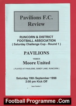 Pavillions v Moore United 1998 - Runcorn - football programme