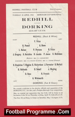 Redhill v Dorking 1964 - Borough Cup Semi Final - football programme