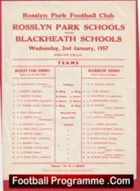 Rosslyn Park Rugby Northern Public Schools v Blackheath 1957