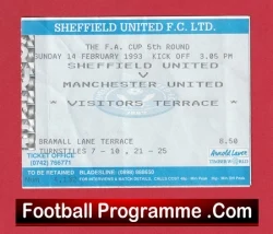 Sheffield United v Manchester United 1993 - FA Cup Match Ticket - football memorabilia