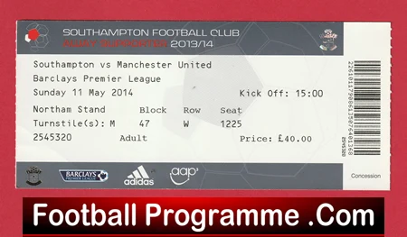Southampton v Manchester United 2014 - Match Ticket - Image 2