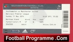 Southampton v Manchester United 2014 - Match Ticket - football memorabilia