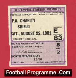 Tottenham Hotspur v Aston Villa 1981 - Charity Shield Ticket - football memorabilia