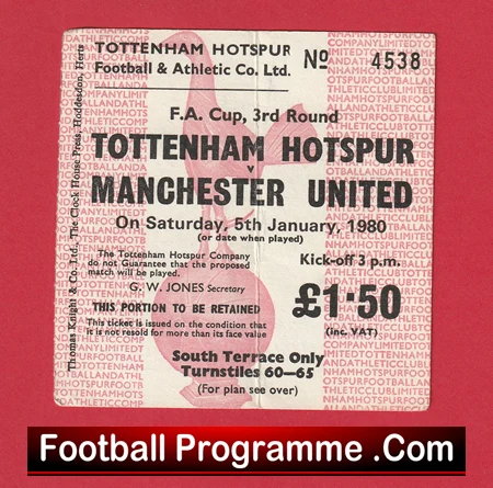 Tottenham Hotspur v Manchester United 1980 - Match Ticket - Image 2